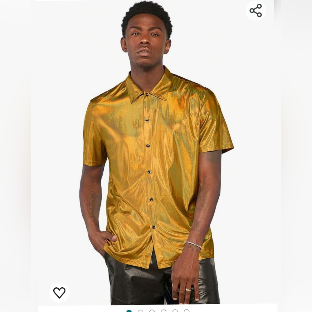 Gold Satin Dress Shirt with Lustrous Finish